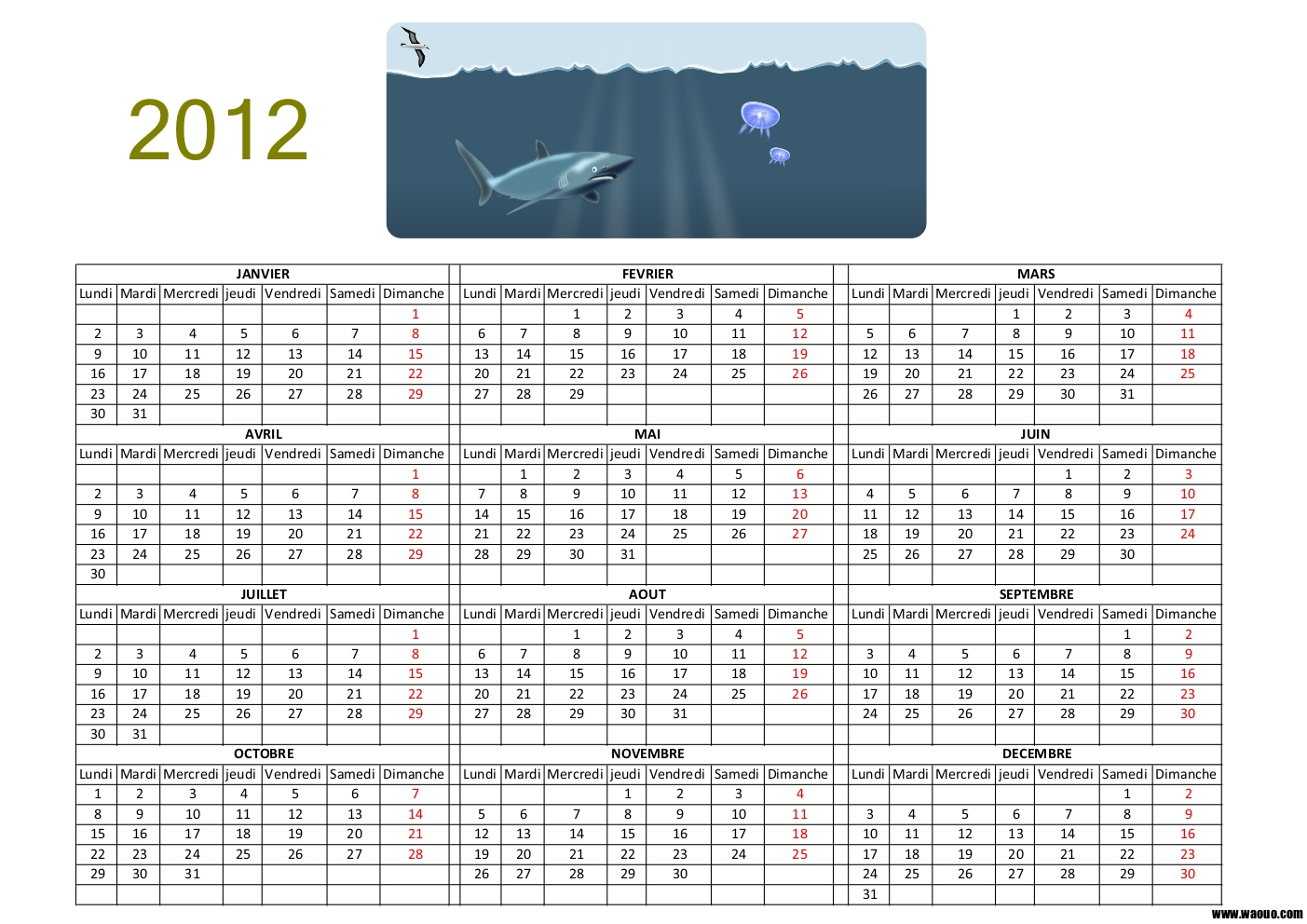 Calendrier 2012